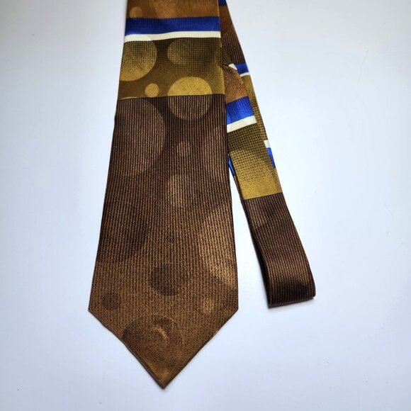 Andriano Men's Tie 100% Silk Brown Green Blue Geometric Stripes Circles … - Picture 2 of 4